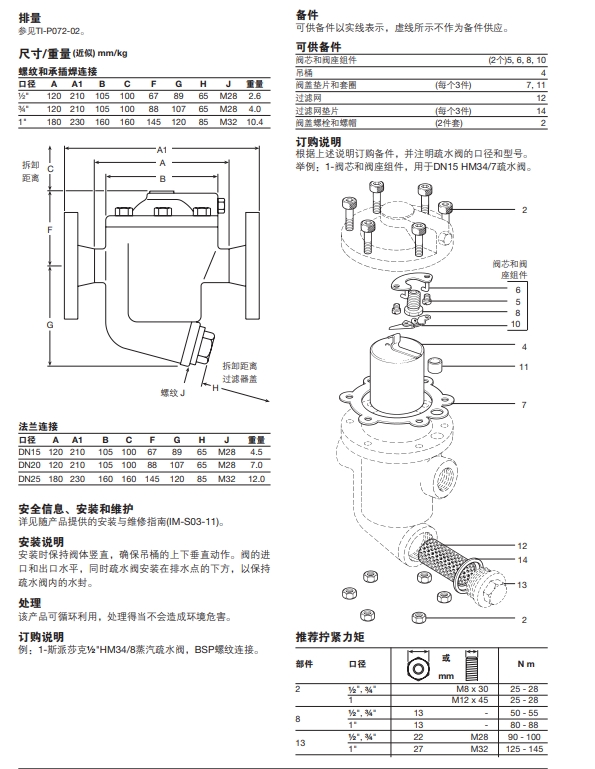 HM34倒吊桶式蒸汽疏水閥尺寸重量