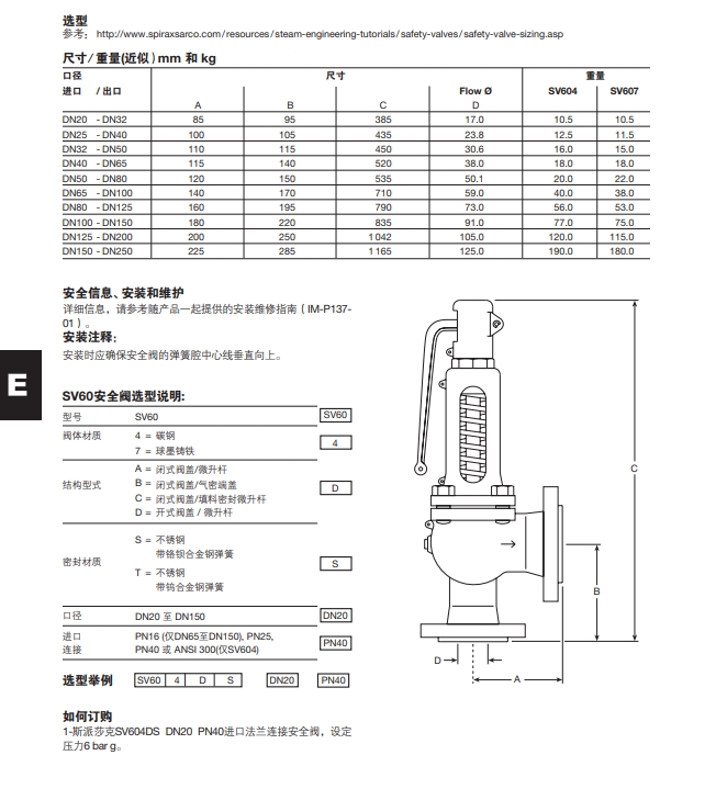 SV607/SV604安全閥尺寸/重量