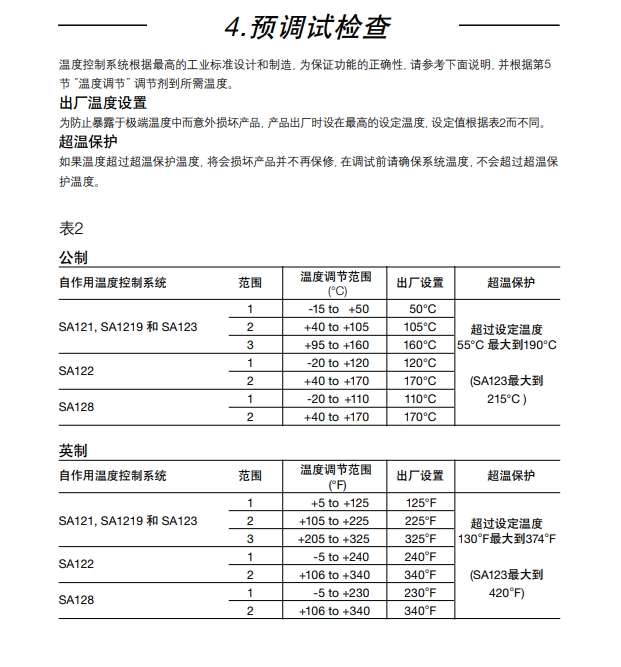 SA121, SA122, SA123, SA128 和 SA1219自作用溫度控制系統(tǒng)調(diào)試