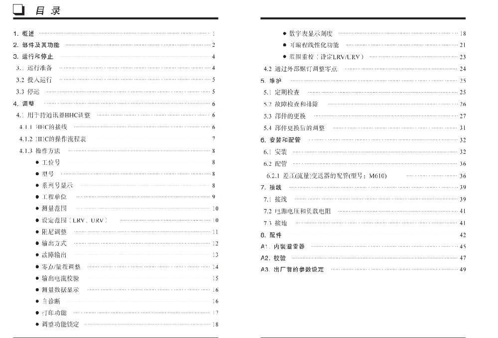 M610壓差變送器使用說明書目錄